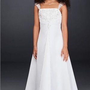 Satin A-Line Flower Girl Gown with Embroidery